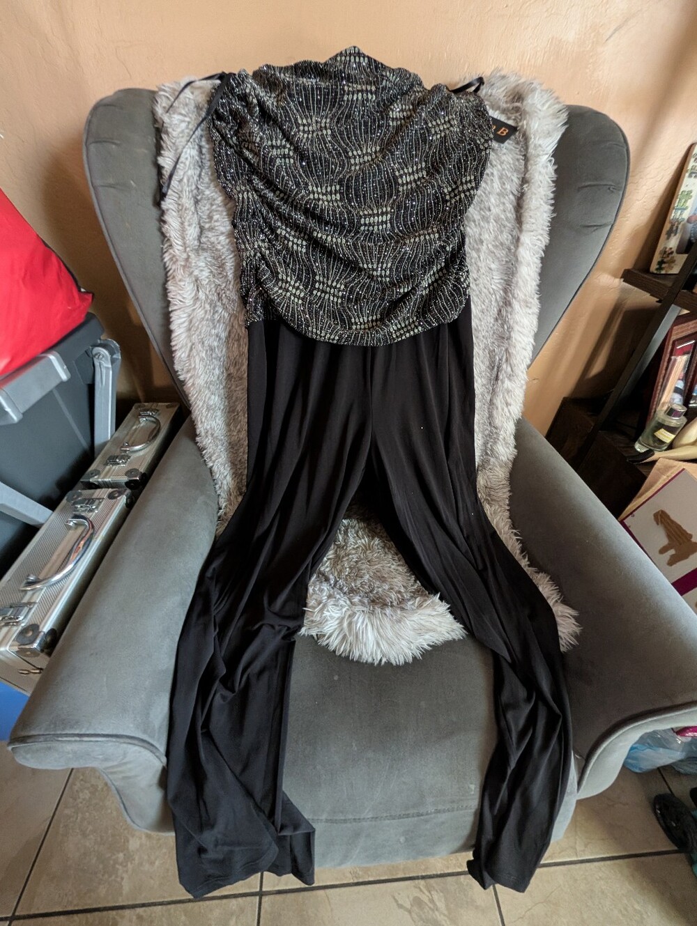 Black Jumpsuit with Sparkle Draped Top (156)